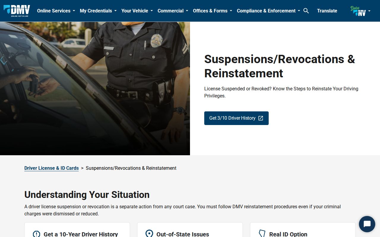 Nevada traffic warrant and court-related DMV suspension information page