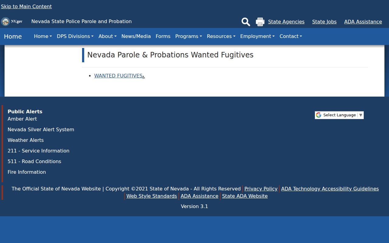 Nevada parole supervision warrant program heading without any fugitive profile