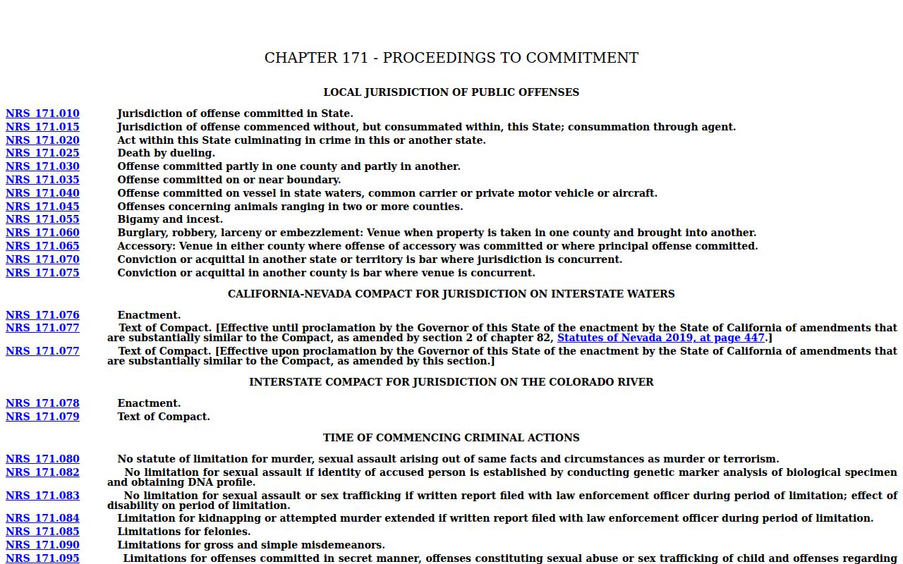 Nevada arrest warrants: official NRS Chapter 171 statutory heading